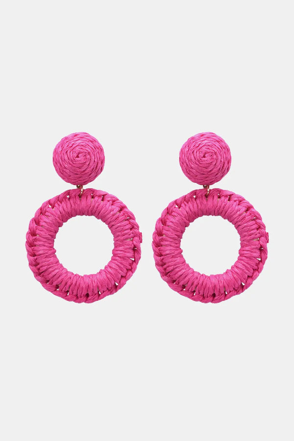 Lovcia Round Shape Raffia Grass Dangle Earrings-Earrings-Hot Pink-One Size-Hot Pink