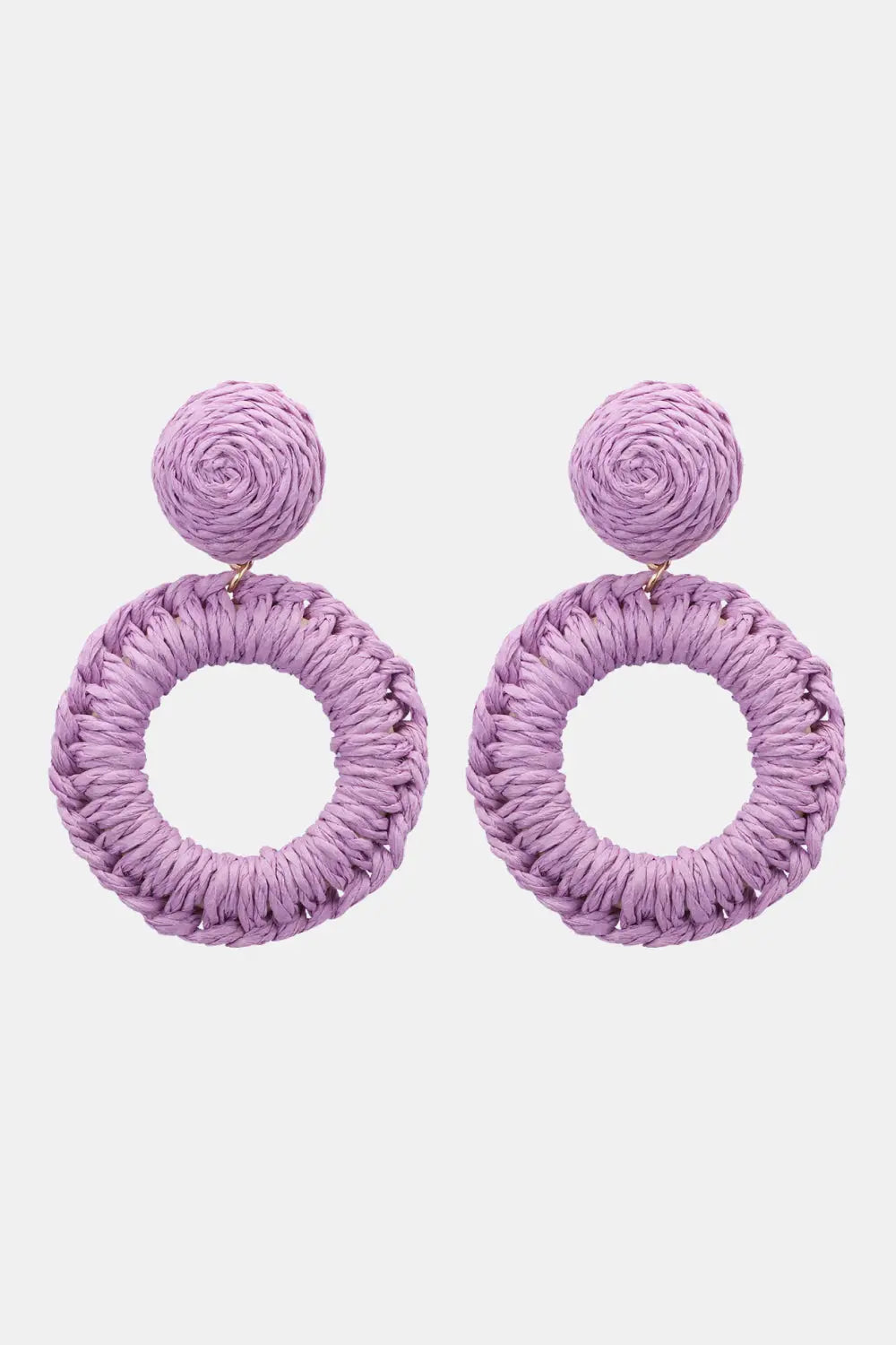 Lovcia Round Shape Raffia Grass Dangle Earrings-Earrings-Lavender-One Size-Lavender