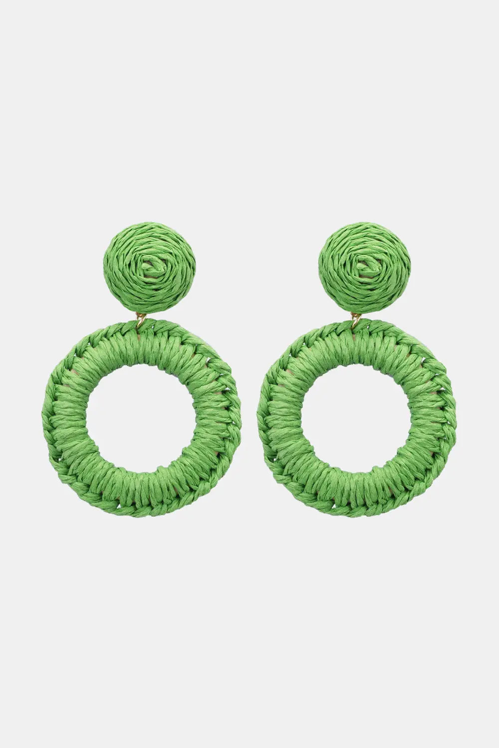 Lovcia Round Shape Raffia Grass Dangle Earrings-Earrings-Mid Green-One Size-Mid Green