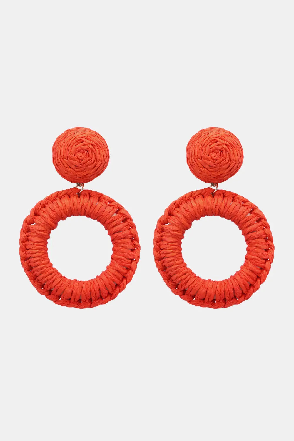 Lovcia Round Shape Raffia Grass Dangle Earrings-Earrings-Orange-One Size-Orange