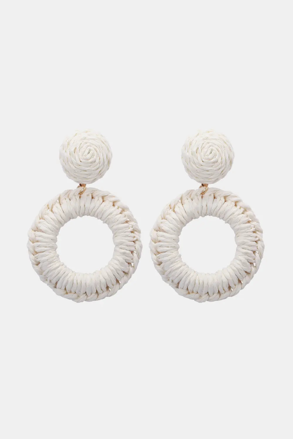 Lovcia Round Shape Raffia Grass Dangle Earrings-Earrings-White-One Size-White