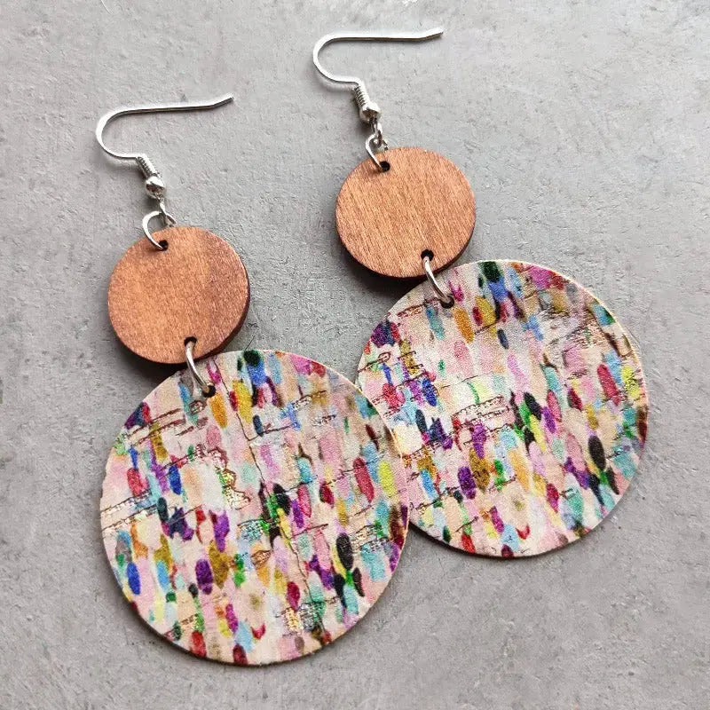 Lovcia Round Shape Wooden Dangle Earrings-Earrings-Style C-One Size-Style C