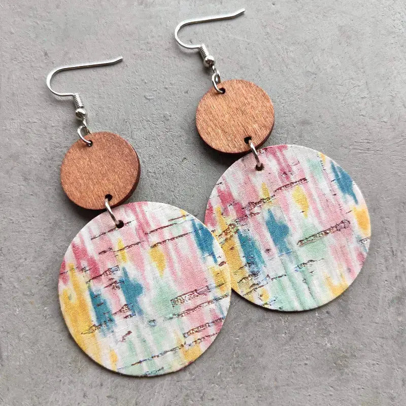 Lovcia Round Shape Wooden Dangle Earrings-Earrings-Style D-One Size-Style D