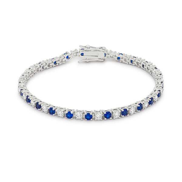 Lovcia Royal Blue Cubic Zirconia Rhodium-Plated Tennis Bracelet-Bracelets-
