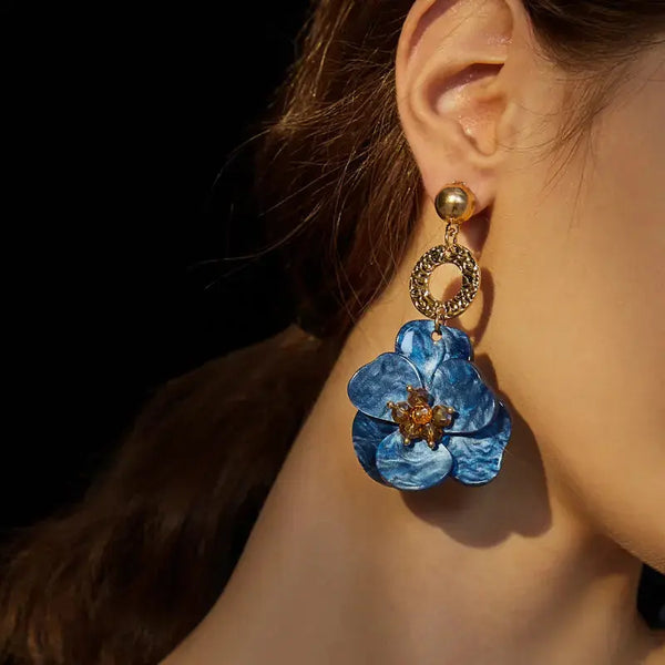 Lovcia Royal Blue Vintage Flower Earrings - Exquisite French Style Statement Jewellery-Earrings-Blue-Blue
