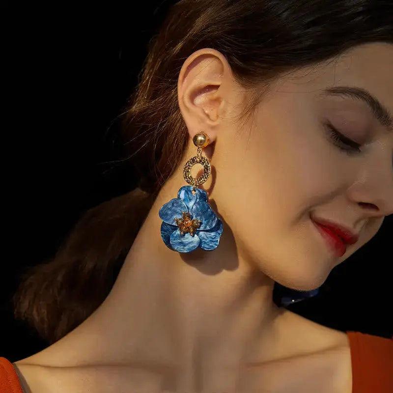 Lovcia Royal Blue Vintage Flower Earrings - Exquisite French Style Statement Jewellery-Earrings-Blue-Blue