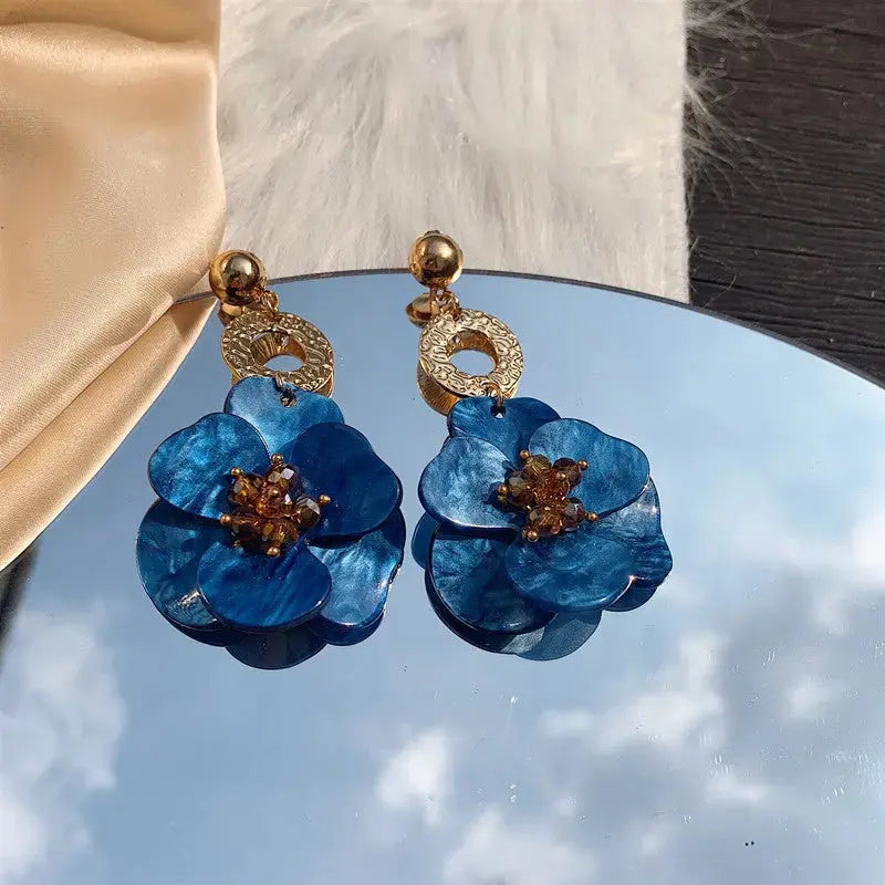 Lovcia Royal Blue Vintage Flower Earrings - Exquisite French Style Statement Jewellery-Earrings-Blue-Blue