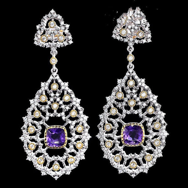 Lovcia Royal Filigree Sterling Silver Dangle Earrings for Women with Amethyst Accent-Earrings-Silver-Silver