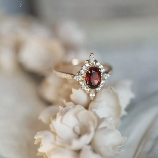 Lovcia Royal Garnet 925 Sterling Silver Zircon Ring for Women - Gold-6- - Buy latest trendy Rings for Women and Girls