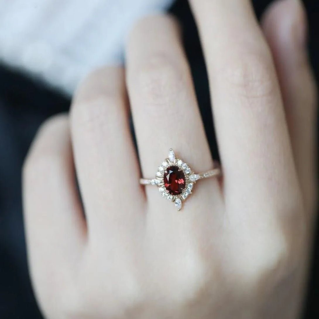 Lovcia Royal Garnet 925 Sterling Silver Zircon Ring for Women - Gold-6- - Buy latest trendy Rings for Women and Girls