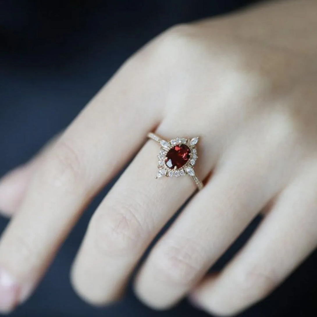 Lovcia Royal Garnet 925 Sterling Silver Zircon Ring for Women - Gold-6- - Buy latest trendy Rings for Women and Girls