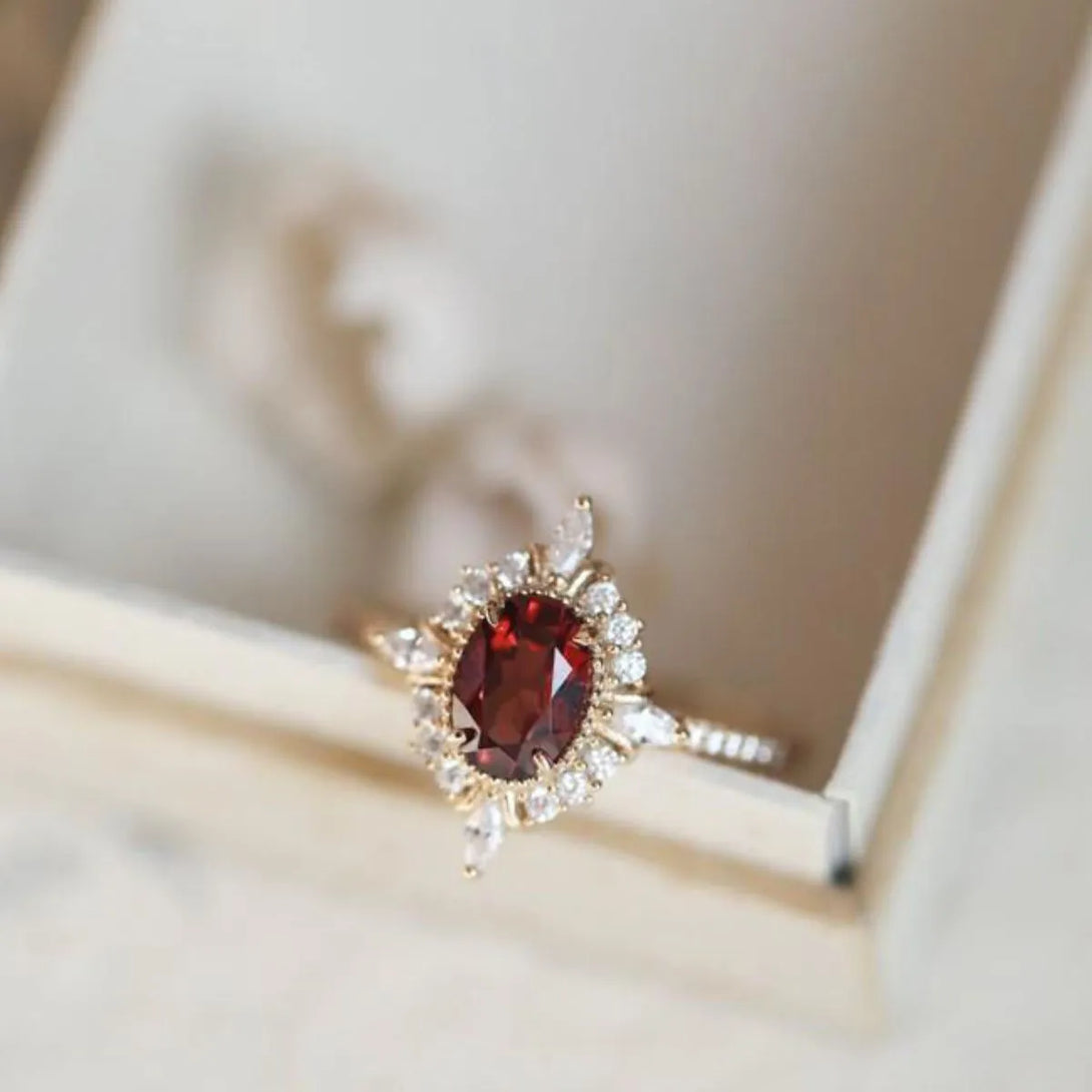 Lovcia Royal Garnet 925 Sterling Silver Zircon Ring for Women - Gold-6- - Buy latest trendy Rings for Women and Girls