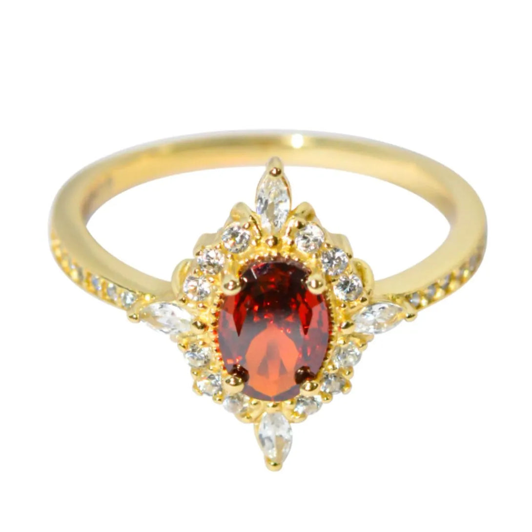 Lovcia Royal Garnet 925 Sterling Silver Zircon Ring for Women - Gold-6- - Buy latest trendy Rings for Women and Girls