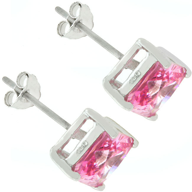 Lovcia Royal Princess Cut Sterling Silver Stud Earrings-Earrings-