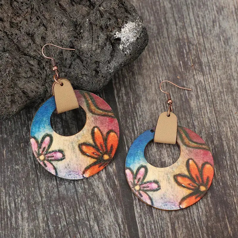 Lovcia Rustic Wooden Blossom Circle Earrings for Women-Earrings-Orange-One Size-Orange