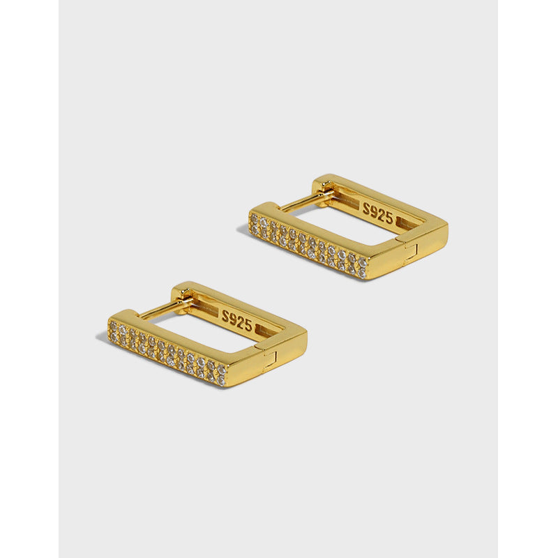 Lovcia S925 Gold Plated CZ Rectangle Hoop Earrings-Earrings-Yellow Gold-Yellow Gold