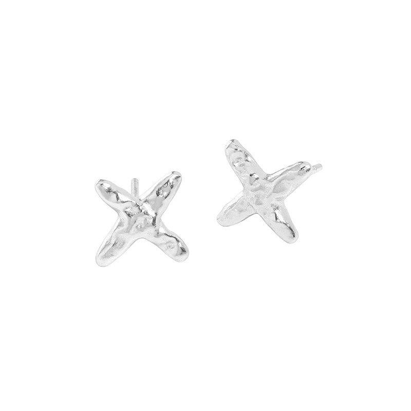 Lovcia S925 Gold Tone Irregular Cross Stud Earrings 9mm-Earrings-Rhodium-Rhodium
