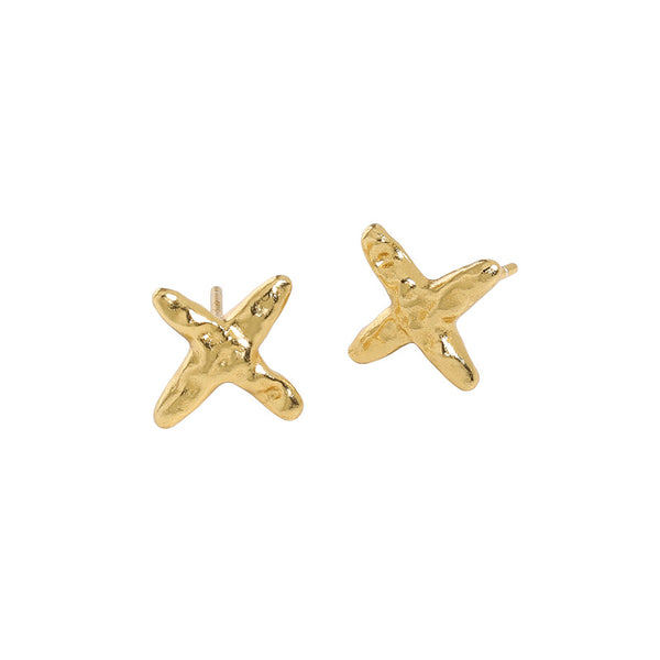 Lovcia S925 Gold Tone Irregular Cross Stud Earrings 9mm-Earrings-Yellow Gold-Yellow Gold