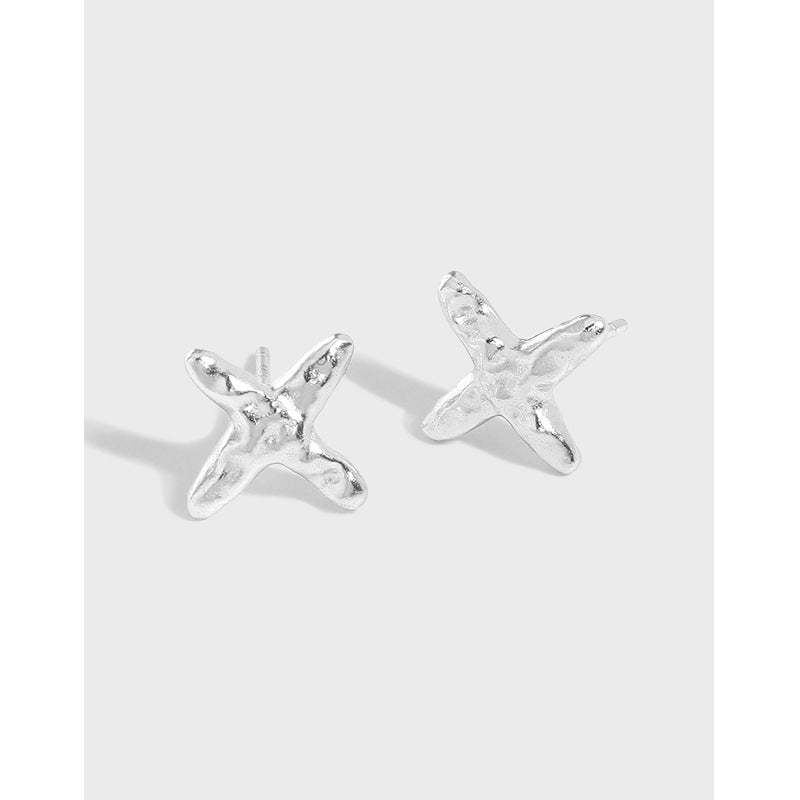 Lovcia S925 Gold Tone Irregular Cross Stud Earrings 9mm-Earrings-Yellow Gold-Yellow Gold