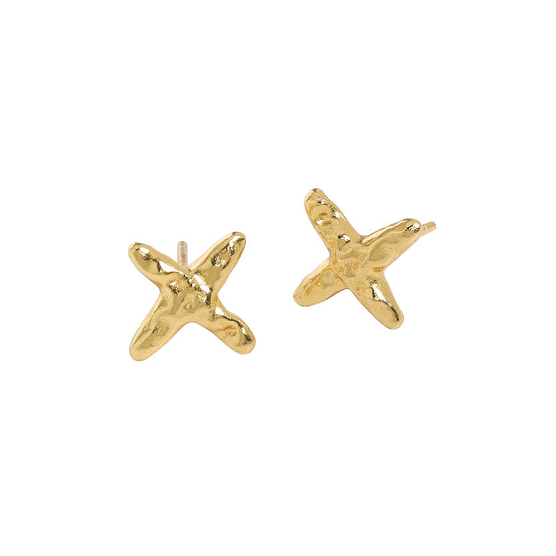 Lovcia S925 Gold Tone Irregular Cross Stud Earrings 9mm-Earrings-Yellow Gold-Yellow Gold