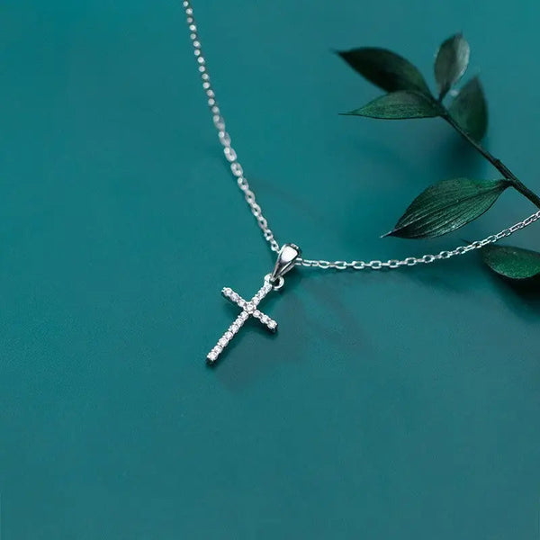 Lovcia S925 Silver Divine Blessing Diamond Cross Necklace for Women-Necklaces-Silver-925 Silver-Silver