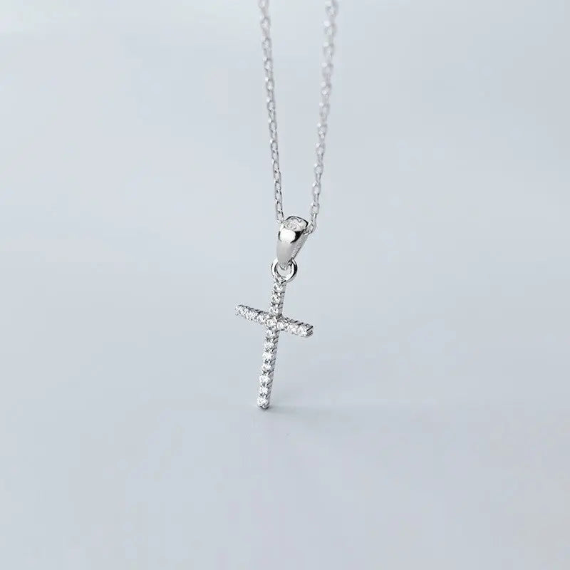Lovcia S925 Silver Divine Blessing Diamond Cross Necklace for Women-Necklaces-Silver-925 Silver-Silver