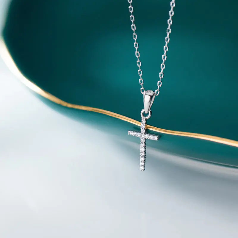 Lovcia S925 Silver Divine Blessing Diamond Cross Necklace for Women-Necklaces-Silver-925 Silver-Silver