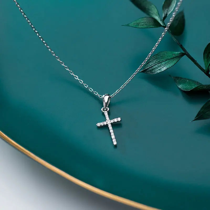 Lovcia S925 Silver Divine Blessing Diamond Cross Necklace for Women-Necklaces-Silver-925 Silver-Silver