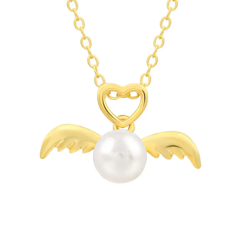 Lovcia S925 Silver Pearl Pendant Women's Fashion Temperament Design Fetal Hair Angel Pendant-Charms & Pendants-Pendant with chain-gold-Pendant with chain