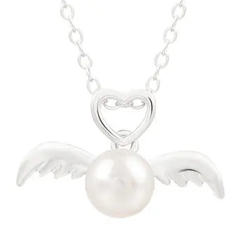 Lovcia S925 Silver Pearl Pendant Women's Fashion Temperament Design Fetal Hair Angel Pendant-Charms & Pendants-Pendant with chain-White-Pendant with chain