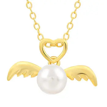 Lovcia S925 Silver Pearl Pendant Women's Fashion Temperament Design Fetal Hair Angel Pendant-Charms & Pendants-Pendant with chain-White-Pendant with chain