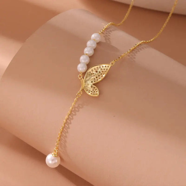 Lovcia S925 Sterling Silver Elegant Butterfly Tassel Zircon Necklace for Women-Necklaces-S925 Sterling Silver-S925 Sterling Silver