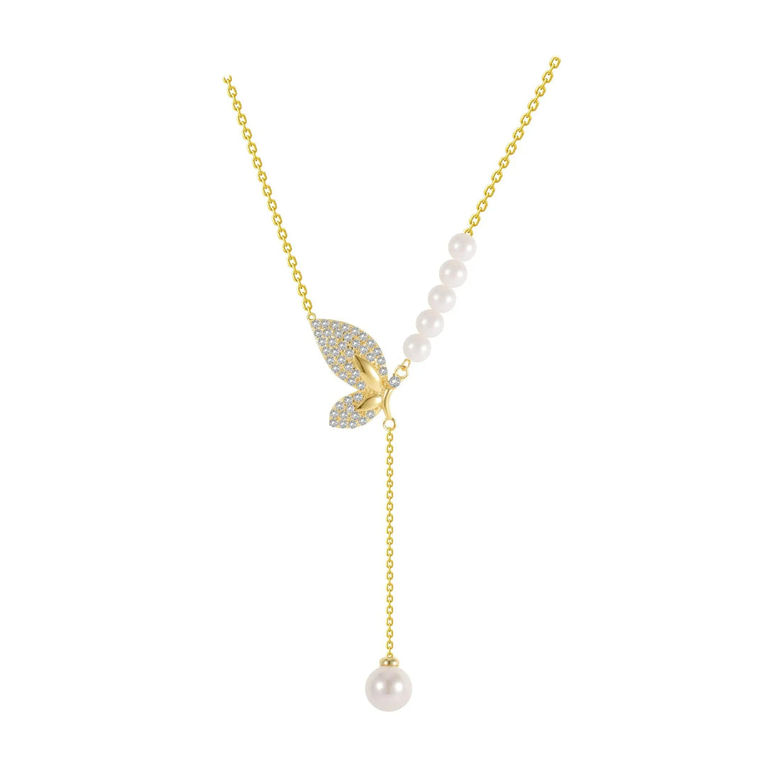Lovcia S925 Sterling Silver Elegant Butterfly Tassel Zircon Necklace for Women-Necklaces-S925 Sterling Silver-S925 Sterling Silver