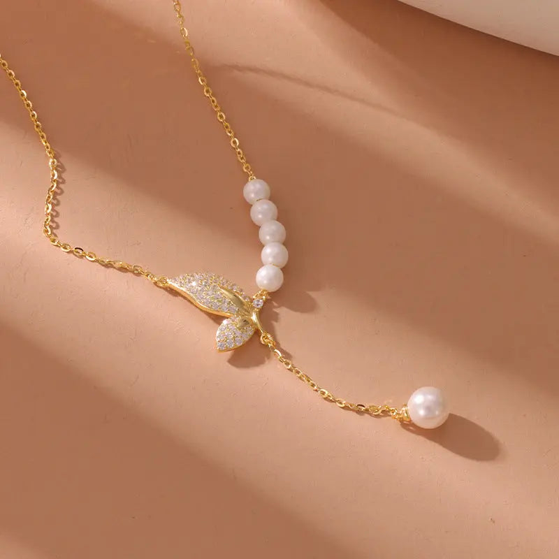 Lovcia S925 Sterling Silver Elegant Butterfly Tassel Zircon Necklace for Women-Necklaces-S925 Sterling Silver-S925 Sterling Silver