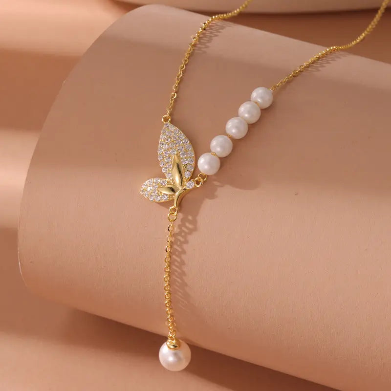 Lovcia S925 Sterling Silver Elegant Butterfly Tassel Zircon Necklace for Women-Necklaces-S925 Sterling Silver-S925 Sterling Silver