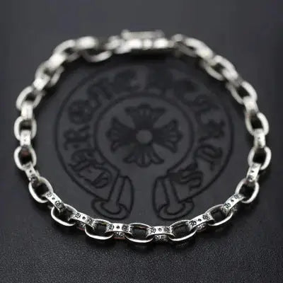 Lovcia S925 sterling silver jewellery retro old letters couple's bracelet-Bracelets-14cm-925 Silver-14cm