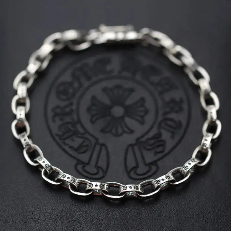 Lovcia S925 sterling silver jewellery retro old letters couple's bracelet-Bracelets-14cm-925 Silver-14cm