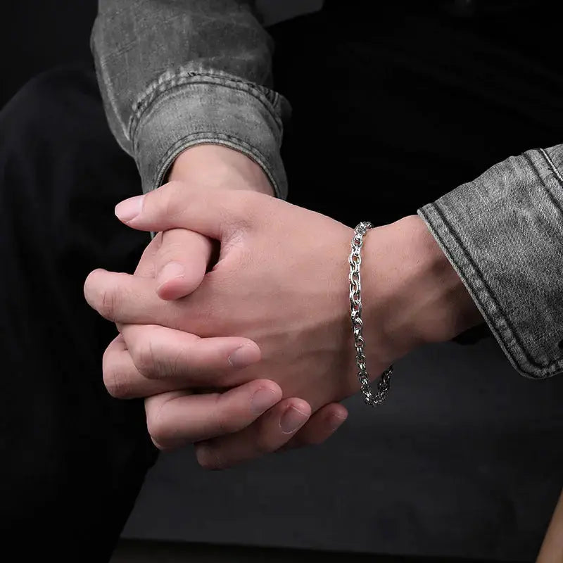 Lovcia S925 sterling silver jewellery retro old letters couple's bracelet-Bracelets-14cm-925 Silver-14cm