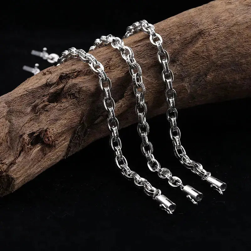Lovcia S925 sterling silver jewellery retro old letters couple's bracelet-Bracelets-14cm-925 Silver-14cm