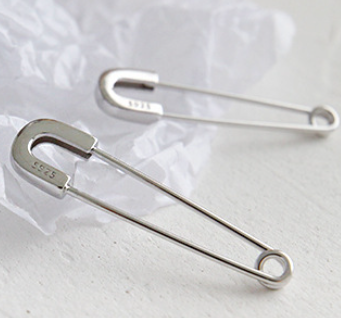 Lovcia Safety Pin Earrings 925 Silver Gold Plated 31.6mm-Earrings-Silver-Silver