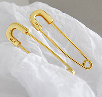 Lovcia Safety Pin Earrings 925 Silver Gold Plated 31.6mm-Earrings-Yellow Gold-Yellow Gold