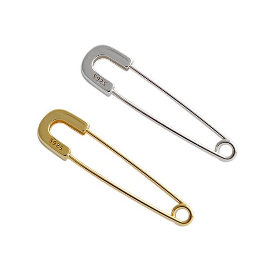 Lovcia Safety Pin Earrings 925 Silver Gold Plated 31.6mm-Earrings-Yellow Gold-Yellow Gold