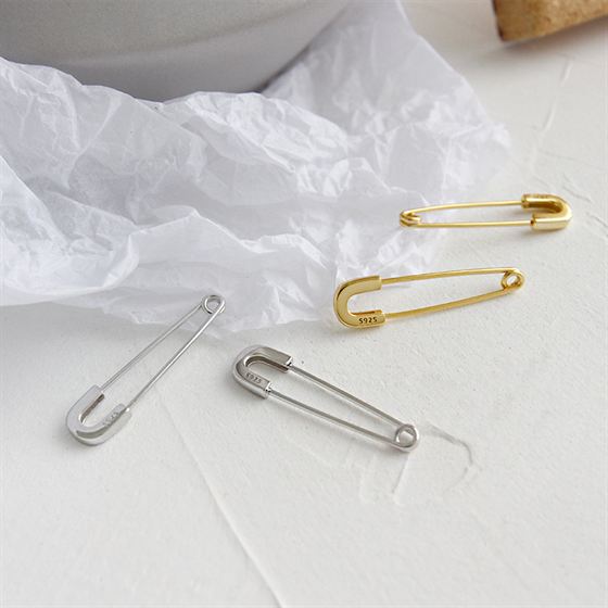 Lovcia Safety Pin Earrings 925 Silver Gold Plated 31.6mm-Earrings-Yellow Gold-Yellow Gold