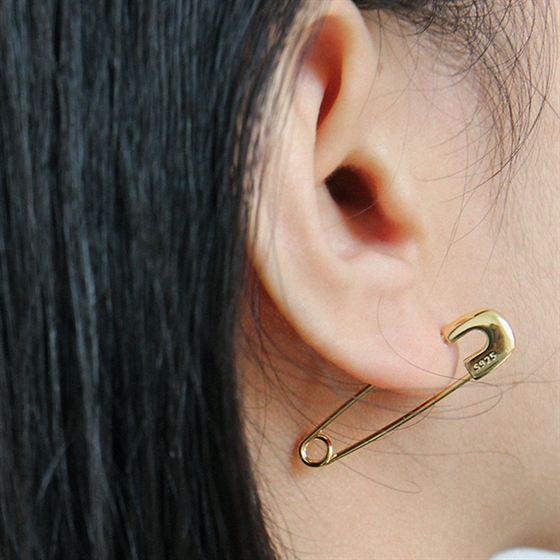 Lovcia Safety Pin Earrings 925 Silver Gold Plated 31.6mm-Earrings-Yellow Gold-Yellow Gold