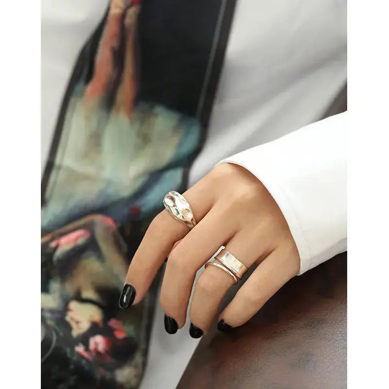 Lovcia Sale Irregular Uneven 925 Sterling Silver Adjustable Ring-Rings-No Plating-No Plating