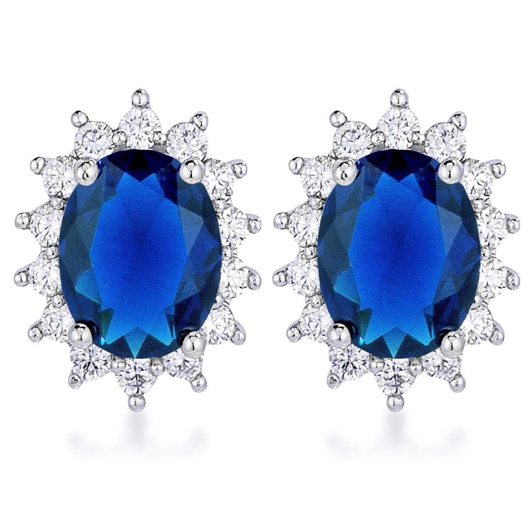 Lovcia Sapphire Blue Petite Oval Earrings with Rhodium Plating-Earrings-