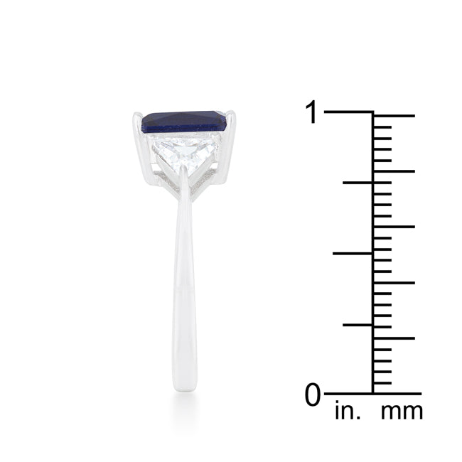 Lovcia Sapphire Emerald Cut Sterling Silver Engagement Ring with Trillion Cut Accents - 4.5 Carat-Rings-5-5