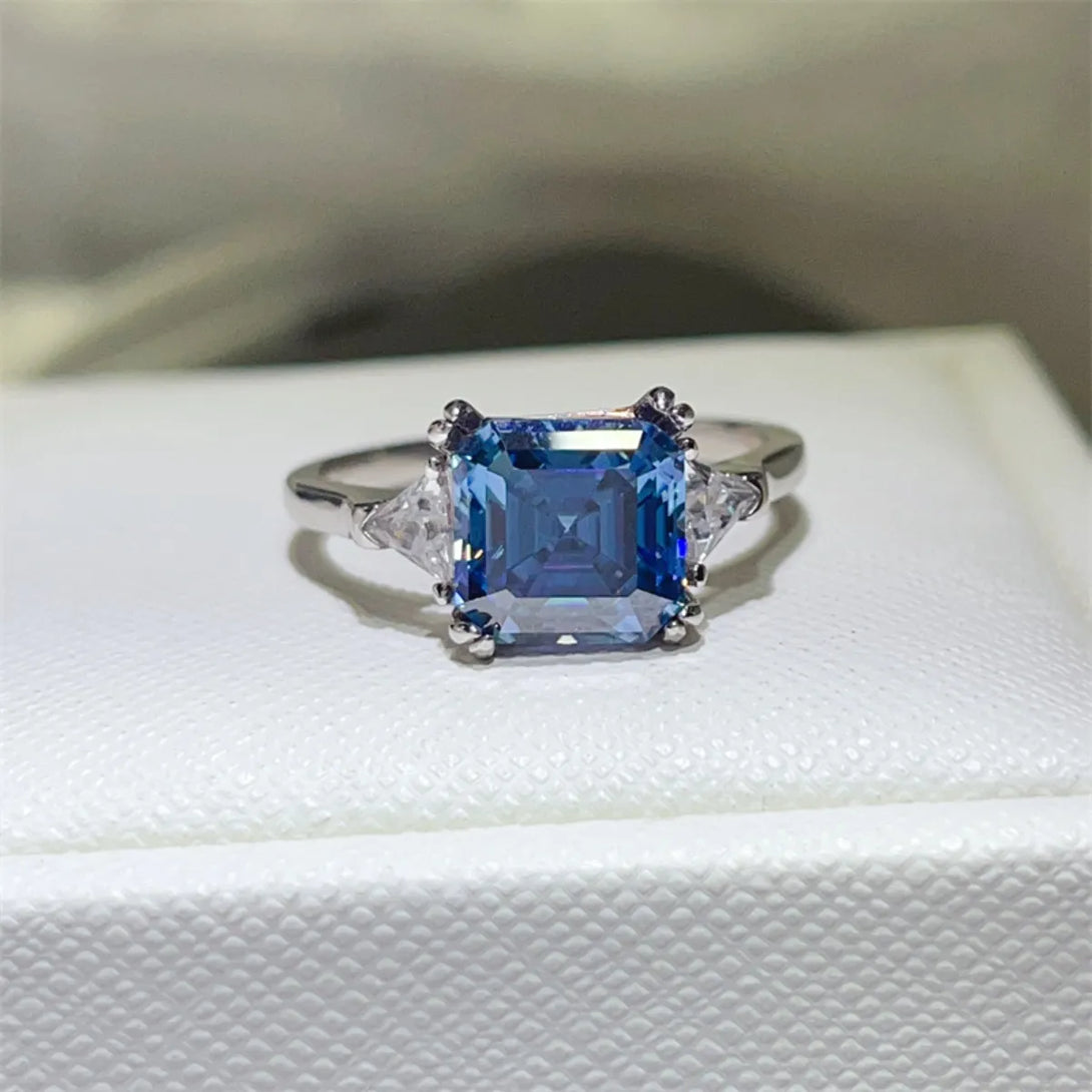 Lovcia Sapphire Luxe 3 Carat Moissanite 925 Sterling Silver Ring for Women - Blue-5- - Buy latest trendy Rings for Women and Girls