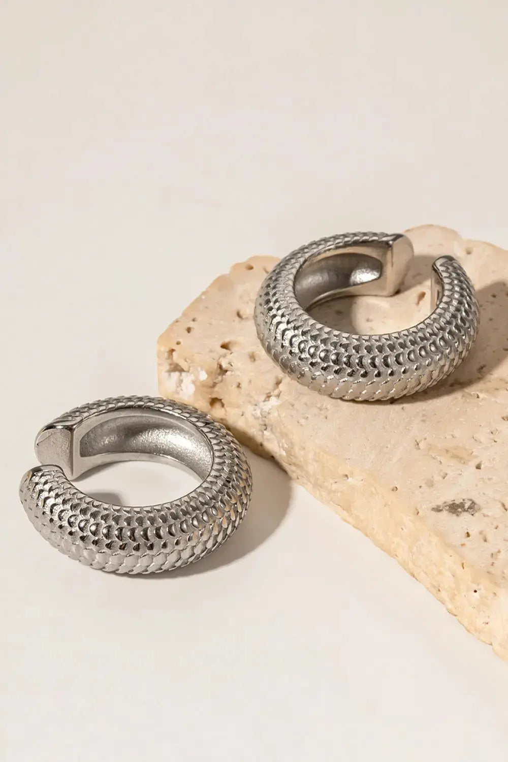 Lovcia Scale Stainless Steel Cuff Earrings-Earrings-Silver-One Size-Silver