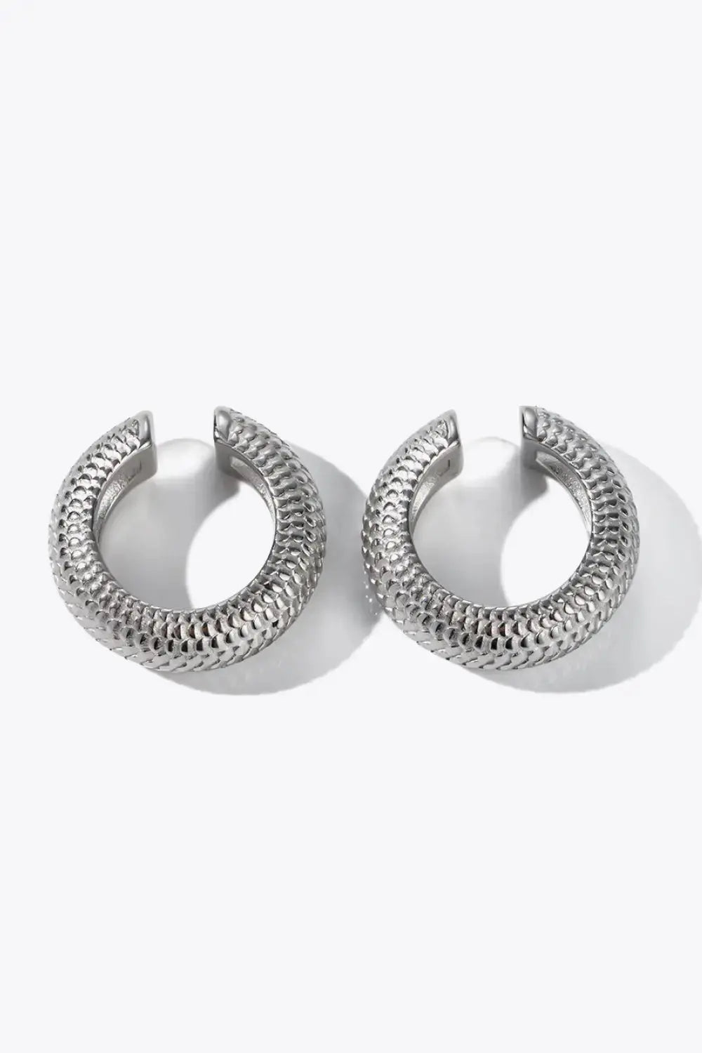 Lovcia Scale Stainless Steel Cuff Earrings-Earrings-Silver-One Size-Silver